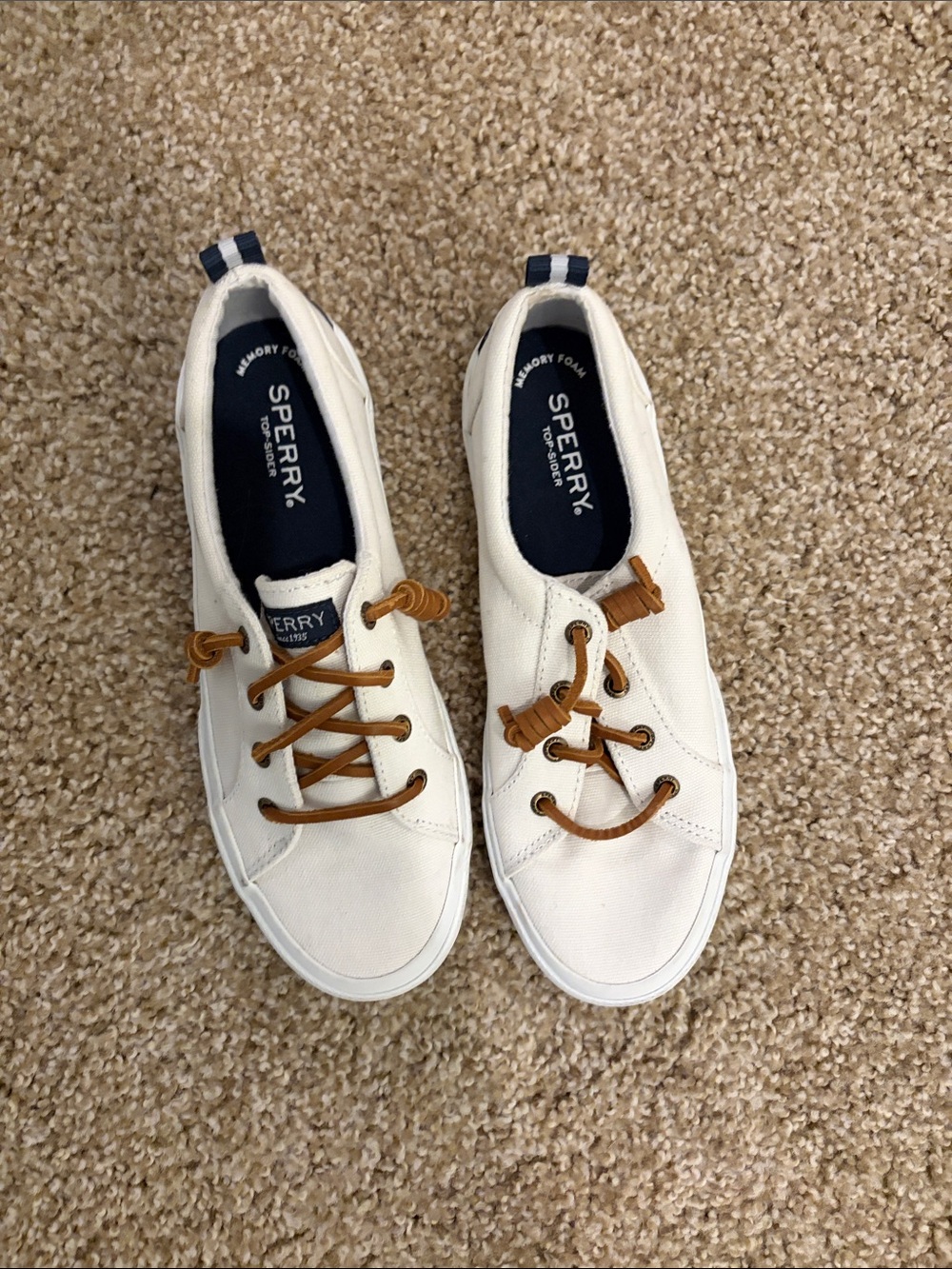 Sperry White Canvas Sneakers with Tan Laces
